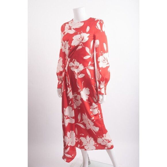Zara Womans Midi Dress Size XS Satin Red White Floral Long Sleeve 2581/117 NWT - Picture 4 of 6